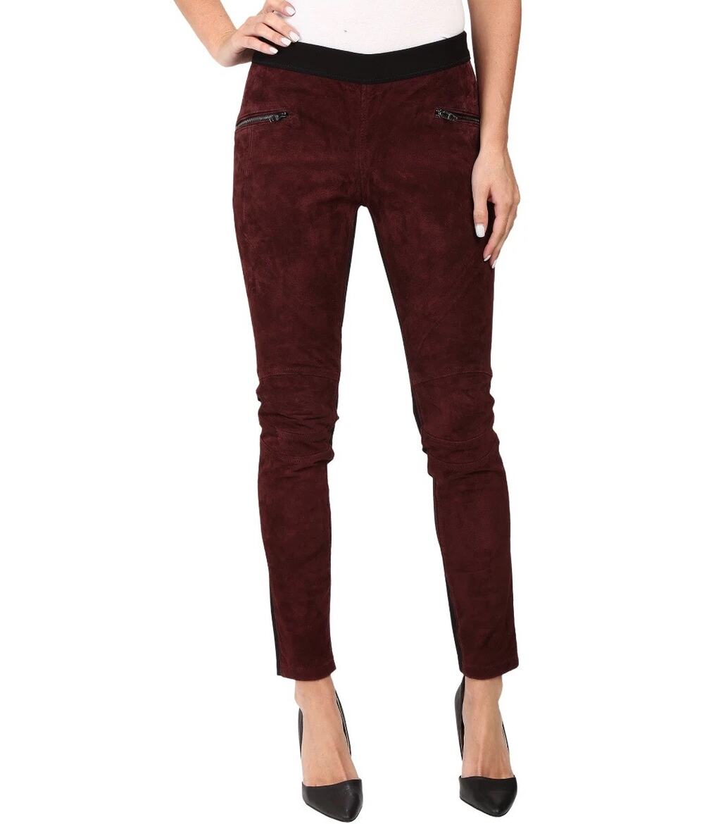 Blank NYC Womens Suede Moto Pull-On Pants Size 25 Burgundy Black Edgy Luxury